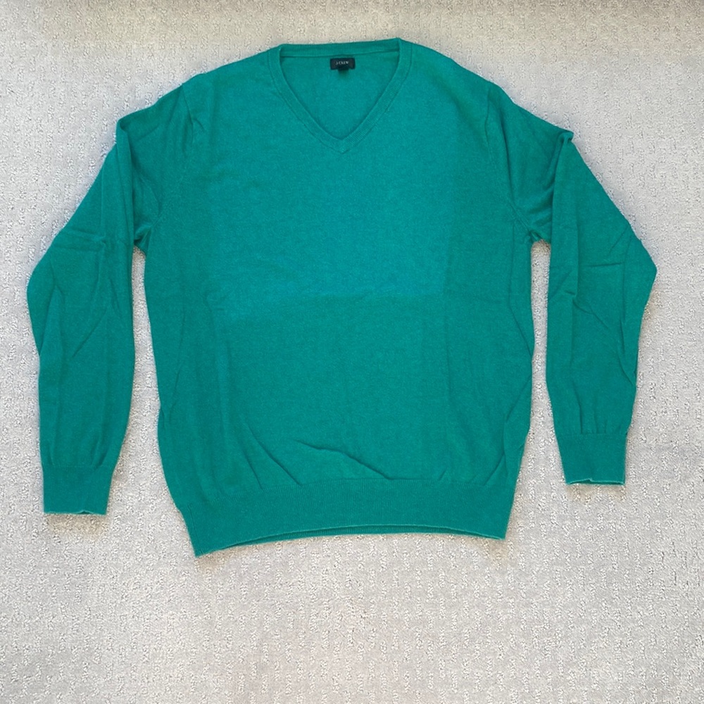 J. Crew V-Neck Dark Aqua Cotton Sweater- Size L